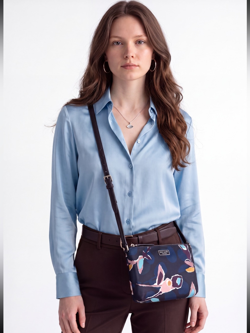 kate spade New York Dawn Paper Rose Triple Gusset Crossbody or Shoulder Bag Blue